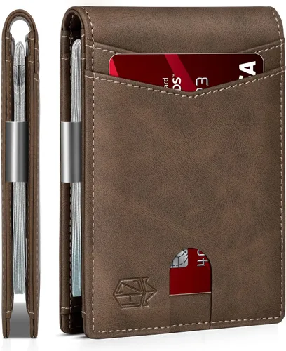 Miniatura 112 de Zitahli - Billetera delgada con 12 ranuras para tarjetas, ventana de identificación con clip para dinero, bolsillo frontal RFID plegable, pequeña
