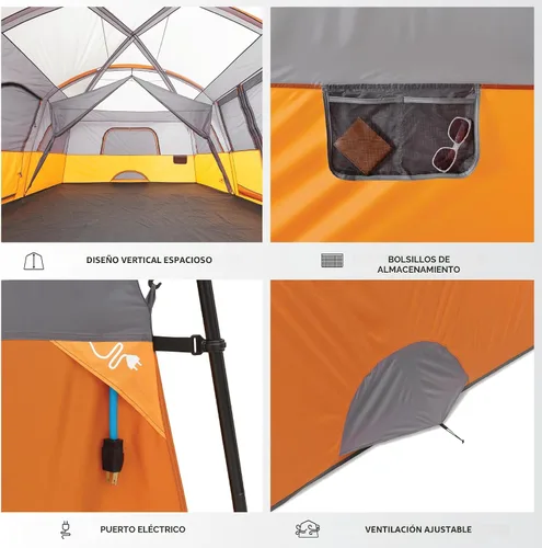 Miniatura 6 de CORE Tienda de campaña para camping familiar 10 personas/11 personas/12 personas grandes para múltiples habitaciones, tiendas de campaña