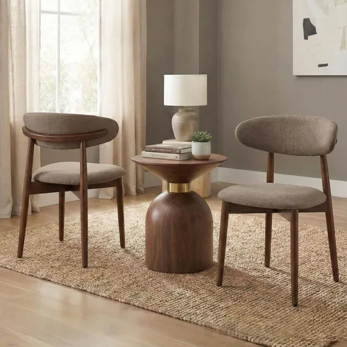 Miniatura 13 de Juego de 4 sillas de comedor, sillas tapizadas de estilo granja, sillas modernas de tela para cocina con patas de madera maciza, color camello