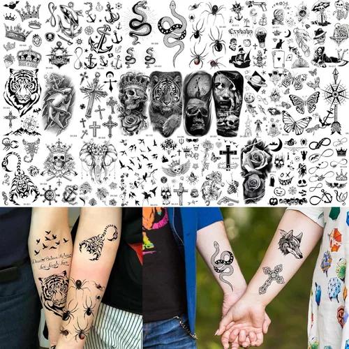 Miniatura 5 de Bilizar 48 hojas de tatuajes temporales 3D pequeños para niños, mujeres, niñas, cuello, brazo, niños, hombres, tatuajes temporales diminutos