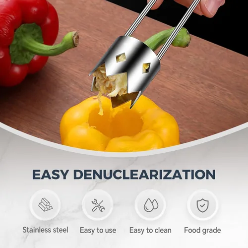 Miniatura 5 de Descorazonador de frutas de acero inoxidable 2026, descorazonador de semillas de pimiento rojo, cortador de herramientas de verduras, herramienta