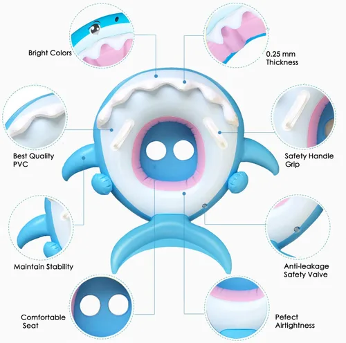 Miniatura 5 de Flotador de piscina para bebés con toldo inflable de tiburón para niños de 6 a 36 meses