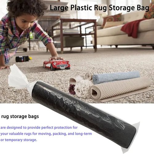 Miniatura 4 de 4 bolsas de almacenamiento de plástico transparente enrolladas para alfombras con 10 lazos, se adapta a alfombras de hasta 6 x 9 pies, resistente