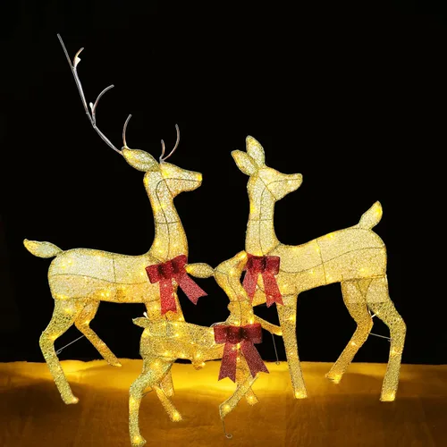 Miniatura 8 de Juego de decoración familiar de renos navideños grandes de 45 pulgadas, 3 piezas hechas a mano con estacas, material seguro LED Plug and Play
