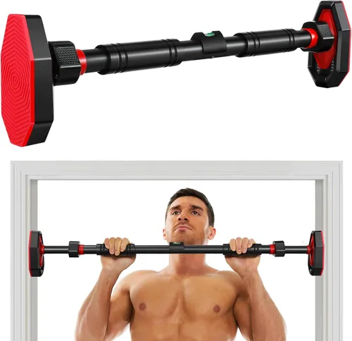 SEWACC Barra de dominadas ajustable de 25.5 a 39.3 pulgadas de ancho, mecanismo de bloqueo para interiores, barra de entrenamiento de fuerza