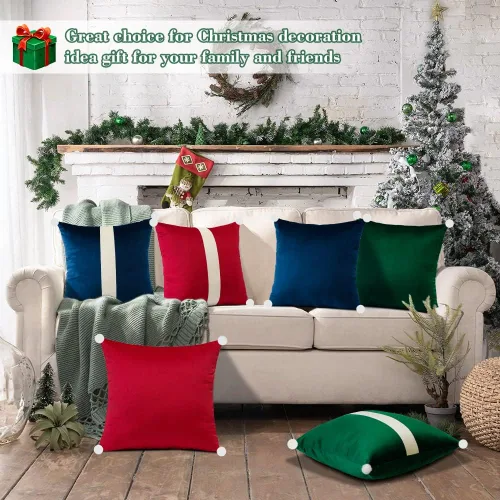 Miniatura 4 de OTOSTAR Juego de 2 fundas de almohada decorativas de terciopelo suave de 18 x 18 pulgadas, fundas de almohada cuadradas de terciopelo beige y verde