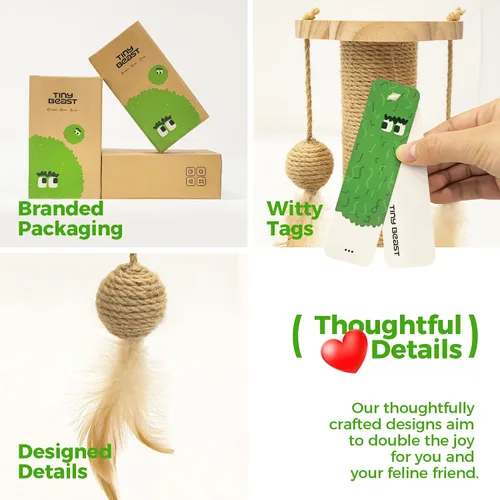 Miniatura 7 de TINYBEAST Poste rascador de madera para gatos, juguete rascador de gato 4 en 1 con pistas de bolas para gatos, poste rascador de sisal de 18