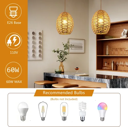 Miniatura 2 de DELIPOP Lámpara colgante, araña de ratán tejida a mano, luces colgantes ajustables bohemias para sala de estar, comedor, cocina, dormitorio, granja