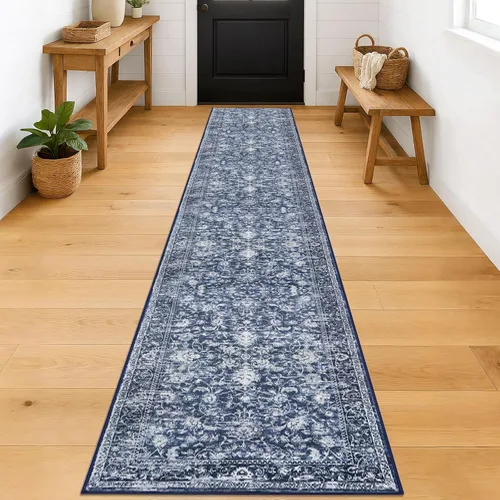 Miniatura 11 de KILOCOCO Alfombra lavable de 2 x 3 para entrada, estampado floral vintage, suave, antideslizante, azul, alfombras de cocina, tapete