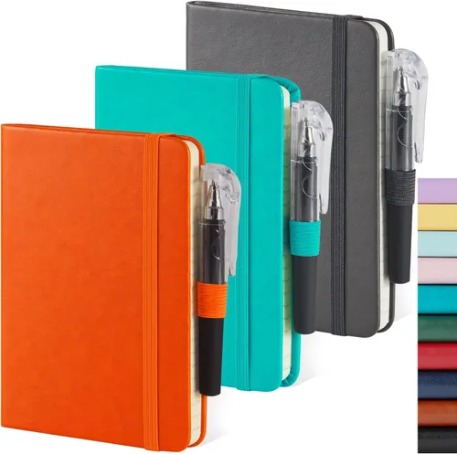 Miniatura 17 de Paquete de 3 cuadernos rayados con bolígrafo, cuadernos A5 (5.7 x 8.4 pulgadas) de tapa dura de cuero para mujeres y hombres, trabajo, 160 páginas