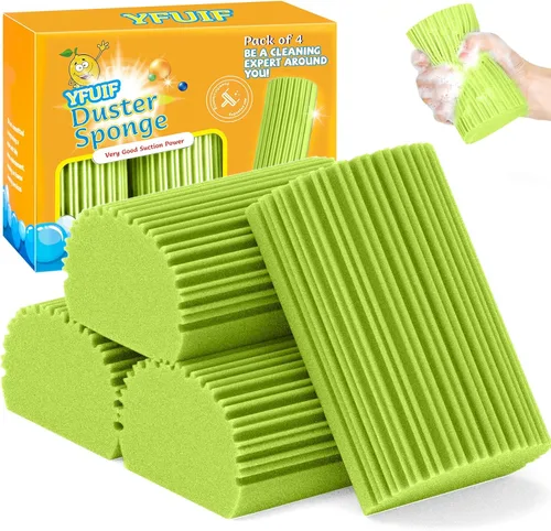 Paquete de 4 Esponjas Limpiadoras Húmedas, Borrador de Esponja Mágica para Limpieza del Hogar, Plumeros Reutilizables Suministros de Limpieza para
