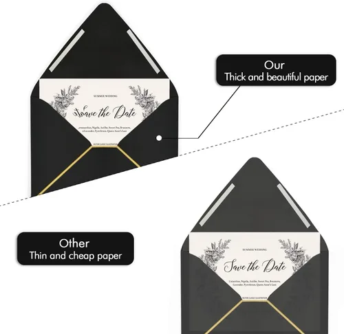 Miniatura 4 de Paquete de 50 sobres de invitación A6 negros de 4 x 6 pulgadas, autosellados, solapa en V, perfectos para baby shower, tarjetas de 4 x 6, bodas
