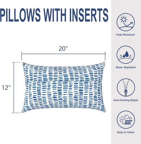 Miniatura 940 de Juego de 2 almohadas para exteriores de 16 x 16 pulgadas, repelentes al agua con interiores, para muebles de patio, hogar, jardín, geometría bohemia