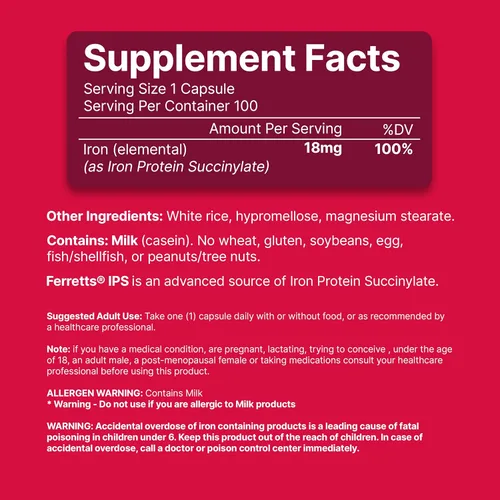 Miniatura 8 de Cápsulas de suplemento de hierro IPS de 18 mg para la anemia – Suministro de 100 días de hierro suave sin estreñimiento para mujeres y hombres
