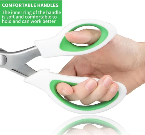 Miniatura 4 de Tijeras de tinta verde de 9.5 pulgadas, tijeras de acero inoxidable afiladas para manualidades en zigzag para tela, papel y cuero, agarre cómodo