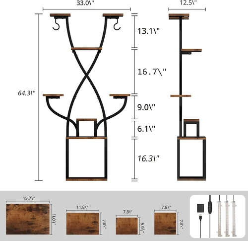 Miniatura 3 de Soporte para plantas de interior con luces de crecimiento, estante de metal de 8 niveles para múltiples plantas, soporte de esquina de 64 pulgadas