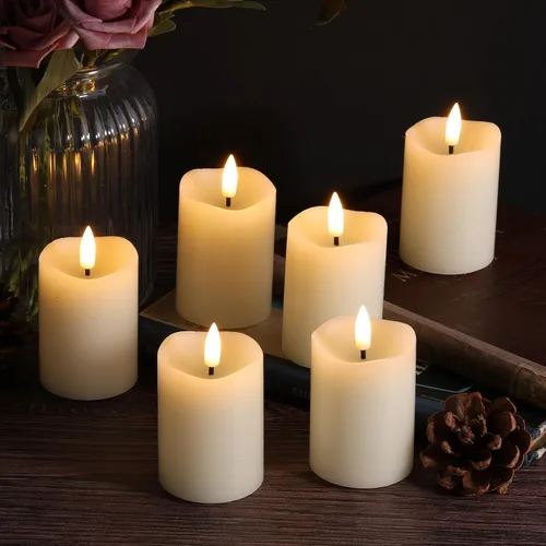 Miniatura 9 de Eywamage - Velas votivas sin llama con temporizador, de 5 x 8 cm, velas LED parpadeantes de pilar pequeñas, baterías incluidas, decoración navideña