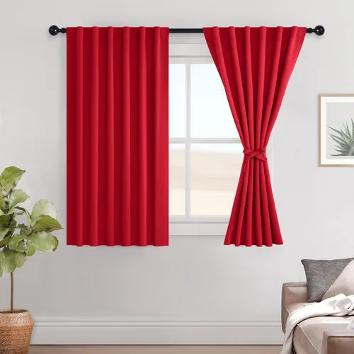 Miniatura 102 de Hiasan Cortinas opacas negras para dormitorio, cortinas opacas cortas de 45 pulgadas de largo, con aislamiento térmico, bolsillo para barra