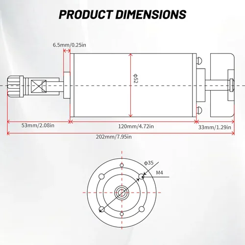 Miniatura 3 de RATTMMOTOR Motor de husillo CNC 500W ER11 500 vatios refrigerado por aire Motor de husillo 2.047 in DC 48V 12000RPM 600mN.m para DIY Mini CNC Router