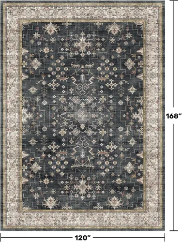 Miniatura 2 de Alfombra Boho Negra para Sala de Estar - Alfombra de Área Lavable de 10x14 Pies, Alfombras de Comedor para Debajo de la Mesa, Alfombra Suave de Pelo