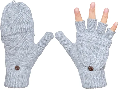 Miniatura 60 de Beurlike Guantes de invierno para mujer, de lana cálida, a prueba de viento, convertibles, sin dedos