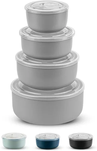 KooK Cuencos de cerámica para mezclar, juego de 4, cuencos de cocina, preparación, servir, regalo, aptos para microondas y lavavajillas, 10/16/29/47