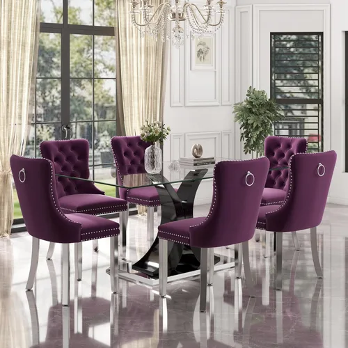 Miniatura 48 de Moderno juego de comedor de cristal de lujo para 6, 63 pulgadas, juego de vajilla rectangular minimalista grande para 6, juego de mesa de cocina