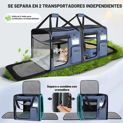 Miniatura 5 de Petskd Transportador de viaje doble para gatos 2 en 1 con caja de arena, 38 x 17 x 18 pulgadas, transportador portátil doble extra grande