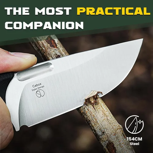 Miniatura 2 de Cuchillo de hoja fija Kizer Cabox de 3.36" (8.53 cm) 154CM de acero con mango G10 y funda para supervivencia y campamento 1048C1