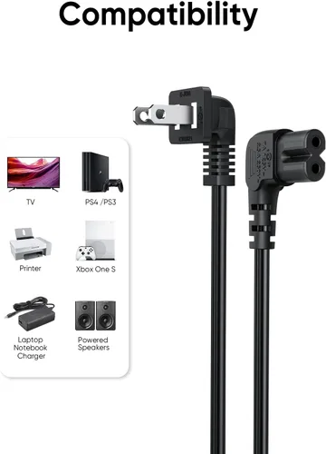 Miniatura 3 de CableCreation Cable de alimentación angular no polarizado de 2 ranuras en ángulo de 18 AWG (IEC320 C7 a Nema 1-15P), 3.0 ft / negro