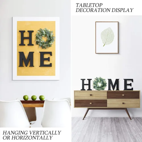 Miniatura 5 de Letras de madera para el hogar con corona de eucalipto artificial moderno decorativo colgante de casa de campo para sala de estar y cocina, Negro