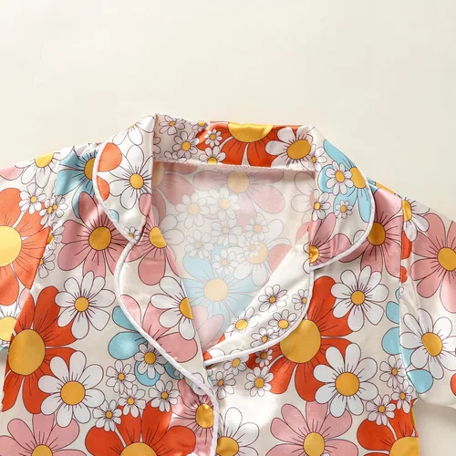 Miniatura 17 de Conjunto de pijama de manga larga con botones para niña pequeña, conjunto de ropa de dormir