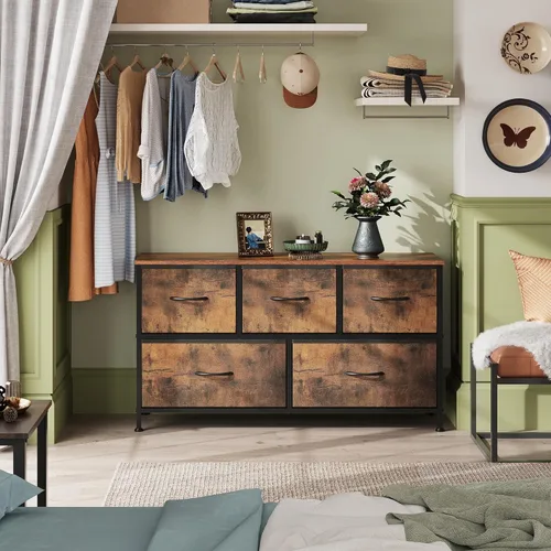 Miniatura 7 de WLIVE - Cómoda para dormitorio con 5 cajones, cómoda de cajones anchos, cómoda de tela, unidad organizadora de almacenamiento con contenedores