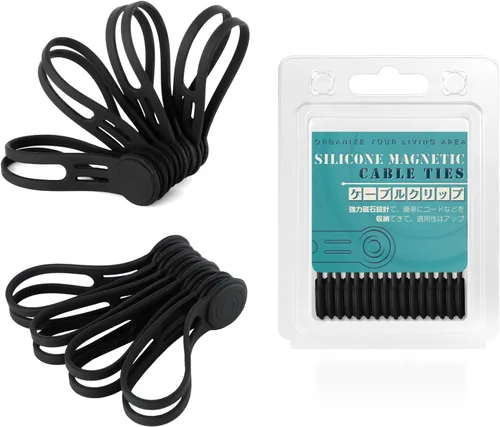 Miniatura 8 de Kanemc Paquete de 8 lazos giratorios magnéticos, atadura de cable magnética de silicona reutilizable para USB, auriculares, cargador, cables