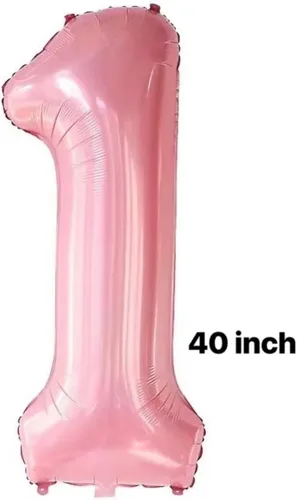 Miniatura 3 de Juego de corona de globos rosa del número 1 de 40 pulgadas, globos de primer cumpleaños para niñas, decoraciones de fiesta de primer cumpleaños