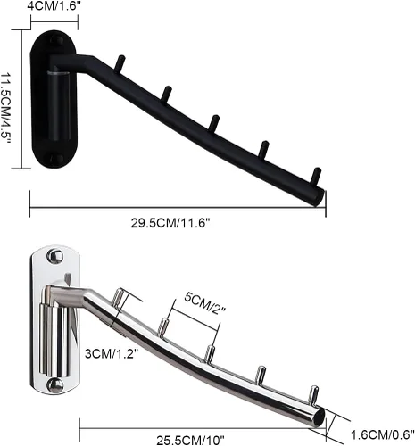 Miniatura 2 de 2 perchas plegables para colgar en la pared, con brazo oscilante, gancho de acero inoxidable resistente para baño, dormitorio, cuarto de servicio