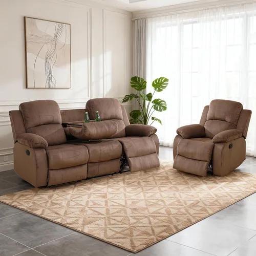 Miniatura 27 de Juego de sofá modular reclinable manual para sala de estar, sofá reclinable en forma de L, seccional de cuero con portavasos/almacenamiento