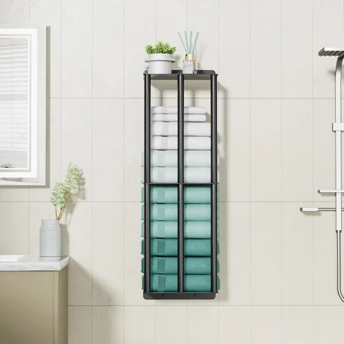 Miniatura 6 de susswiff Toalleros para baño: toallero montado en la pared de 26 pulgadas, toallero de 2 niveles mejorado con 3 barras verticales y 3 estantes