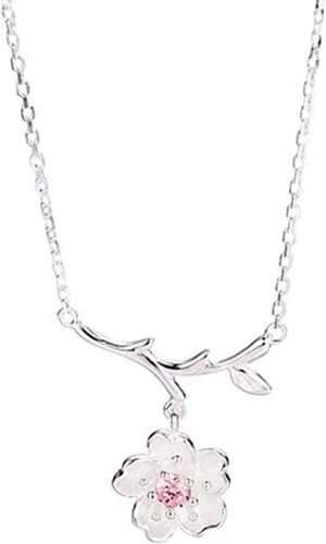 SEniutarm Collares para mujeres y niñas Flores de cerezo flores ramas de árbol colgante collar mujer elegante joyería colgante cadena de San