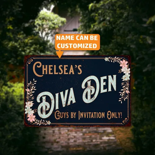 Miniatura 2 de Letreros personalizados con texto en inglés «Diva Den, «She Shed Shack», decoración de pared de lata victoriana, placa de decoración artística