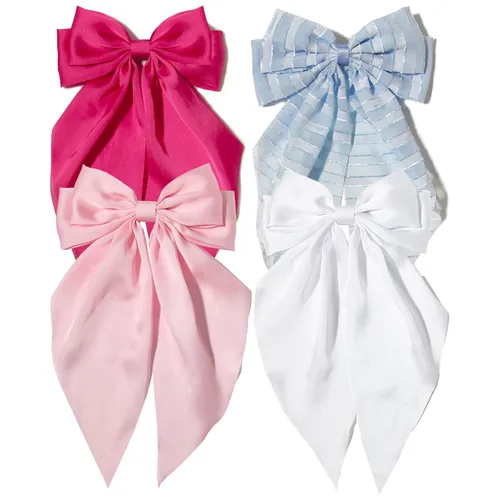 Miniatura 13 de Furling Pompoms Pinza para el Cabello Lazos para el Cabello, 2 piezas Lazos Grandes de Satén Beige/Negro para Mujeres y Niñas, Pasadores