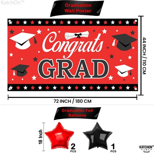 Miniatura 3 de KatchOn, Juego de 40 decoraciones de graduación rojas y negras 2025, globos rojos 2025, pancarta de felicitaciones para graduación de clase de 2025