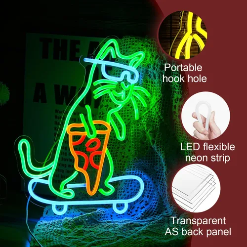 Miniatura 3 de Letrero de neón LED de monopatín para decoración de pared, pizza, luz de neón regulable con USB, para dormitorio, pizza, restaurante, tienda