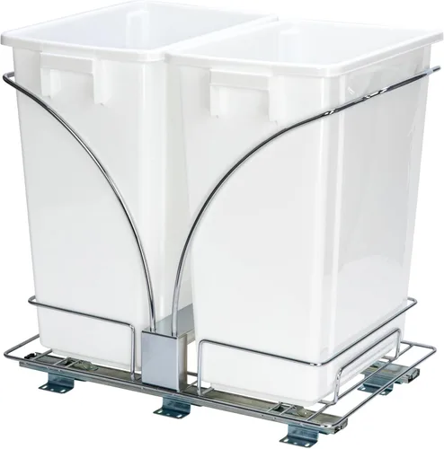 Household Essentials Cubo de basura doble deslizante de acero cromado con insertos de plástico blanco