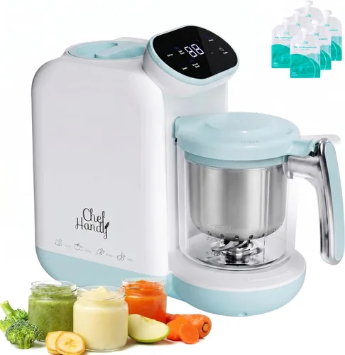 Chefhandy Máquina de alimentos para bebés, vaporera y licuadora, máquina de puré con mezcla automática/manual, cesta de vapor, calentador de