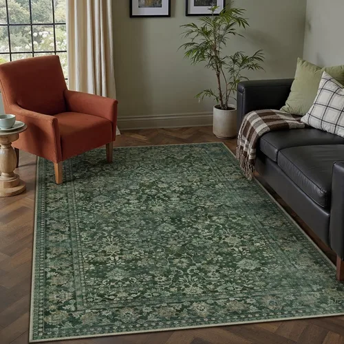 Miniatura 32 de HUGEAR 8x10 Alfombras lavables a máquina color marrón para pasillo, alfombra grande de área interior, alfombra de acento floral, alfombra de pelo