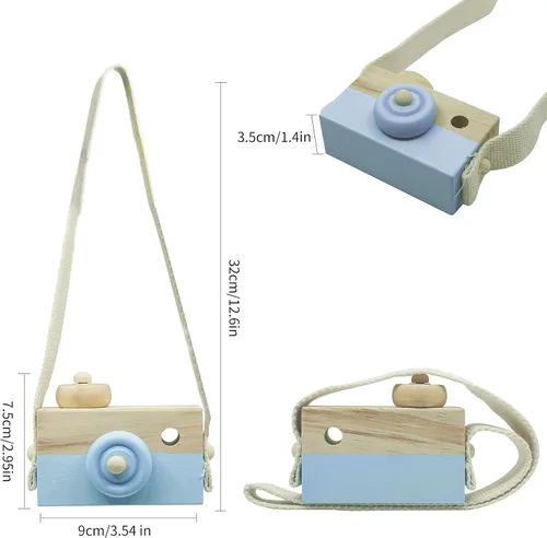 Miniatura 5 de Juguetes de madera para bebés, mini cámara de juguete, lindo juguete mini para bebés y niños, accesorios para colgar en el cuello con fotografía