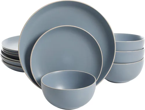 Miniatura 23 de Gibson Home Dempsey Road - Juego de vajilla de gres de 12 piezas – Servicio para 4, platos y cuencos redondos negros, juego moderno de platos