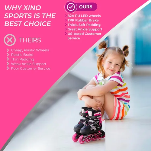 Miniatura 2 de Xino Sports Patines en línea para niños y niñas – Patines ajustables con ruedas iluminadas LED – Patines juveniles para interiores y exteriores