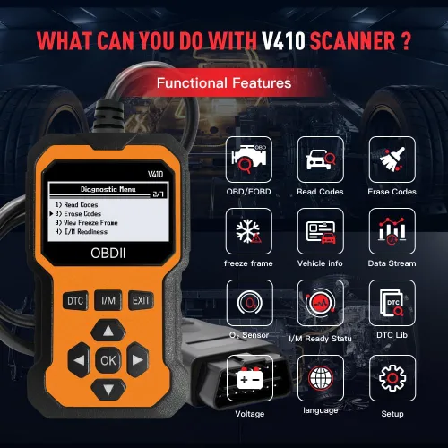 Miniatura 6 de Escáner OBD2 profesional V410 y herramienta de diagnóstico de coche - Lector de código automático para todos los vehículos, lector de códigos